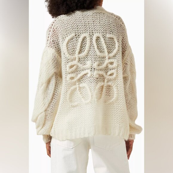 Loewe Anagram cream open-knit mohair-blend cardigan - Picture 3 of 12